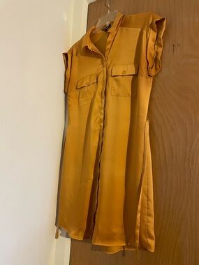 Express Gold Satin Sleeveless Shirt Dress